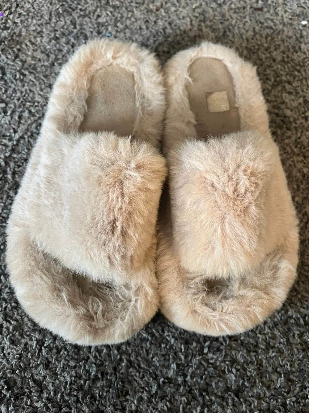 Cozy Plush Platform Slippers for Women in Light Beige